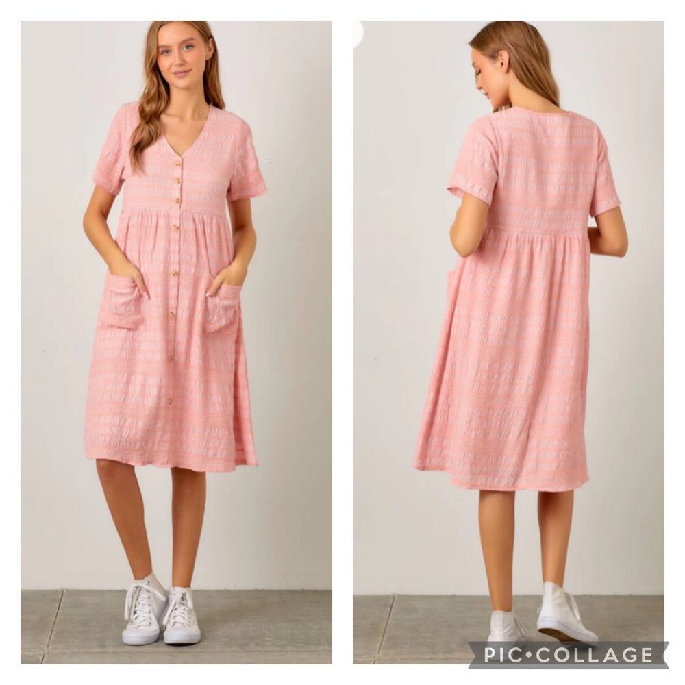 Polagram Plaid Short Sleeve Dress Pink Orange Boho Preppy Relaxed Plus Size 1X